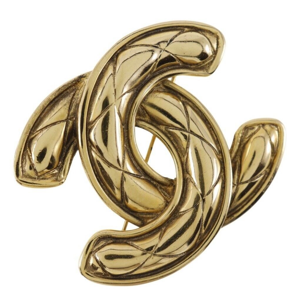 CHANEL COCO Mark Brooch Matelasse Plated Gold 31.4g Women